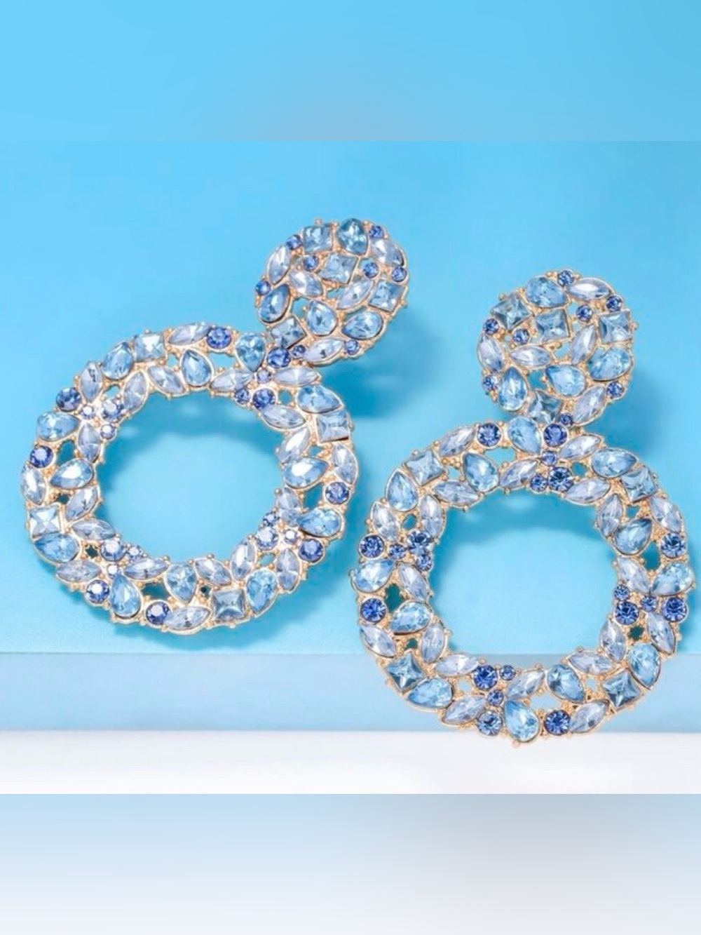 Elegant Blue Crystal Hoop Earrings - Women Jewelry(Fashion jewelry)
